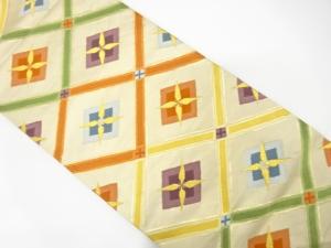 アンティーク　格子に花菱模様織り出し袋帯（材料）